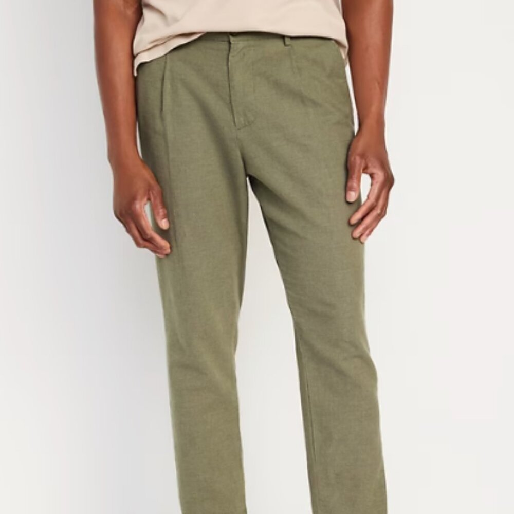 Loose Taper Linen-Blend Ankle Pants Tall Beige